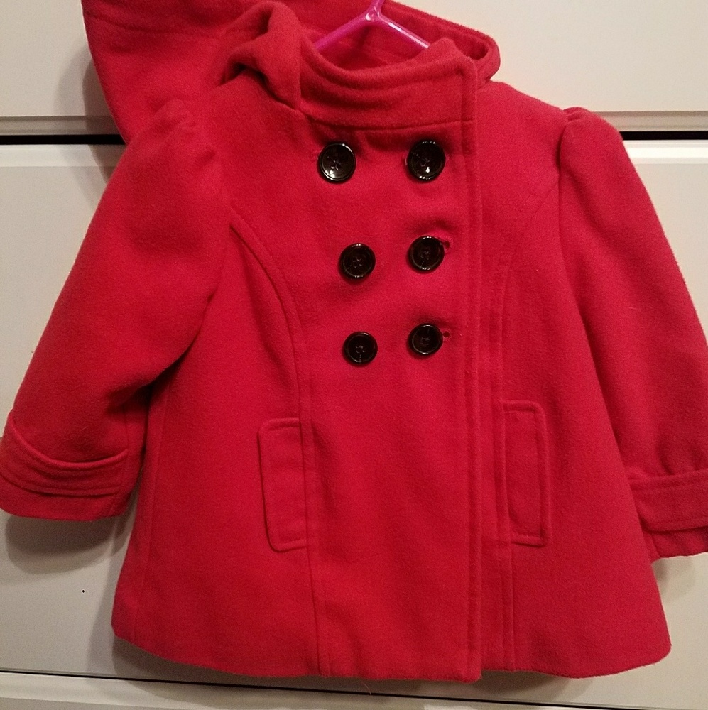 Baby girl's red pea coat